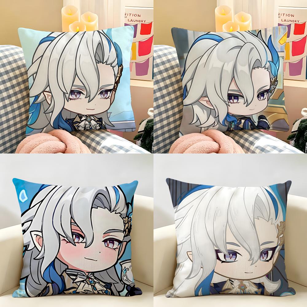 Neuvillette Cute Genshin Impact Cushion Cover Natural Linen Organic Fabric DoubleSided Printing Room Sofa Decor Pillow Case