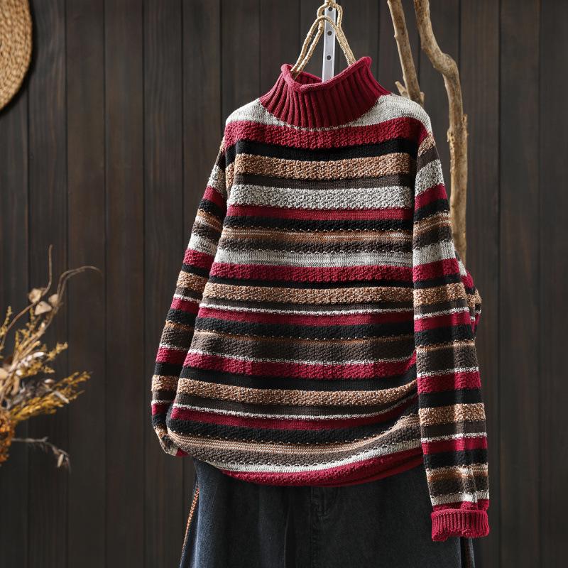 2025 Women's Colorful Fair Isle Cotton Sweater, Half-High Neck, Autumn/Winter Style, Versatile for Outerwear or Layering