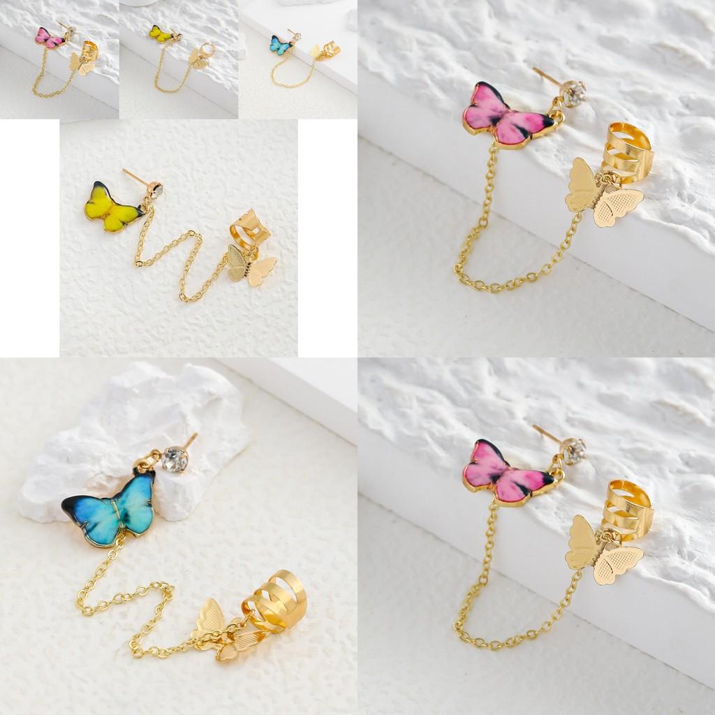 Elegant Alloy Butterfly Stud Earrings With Colorful Geometric Designs