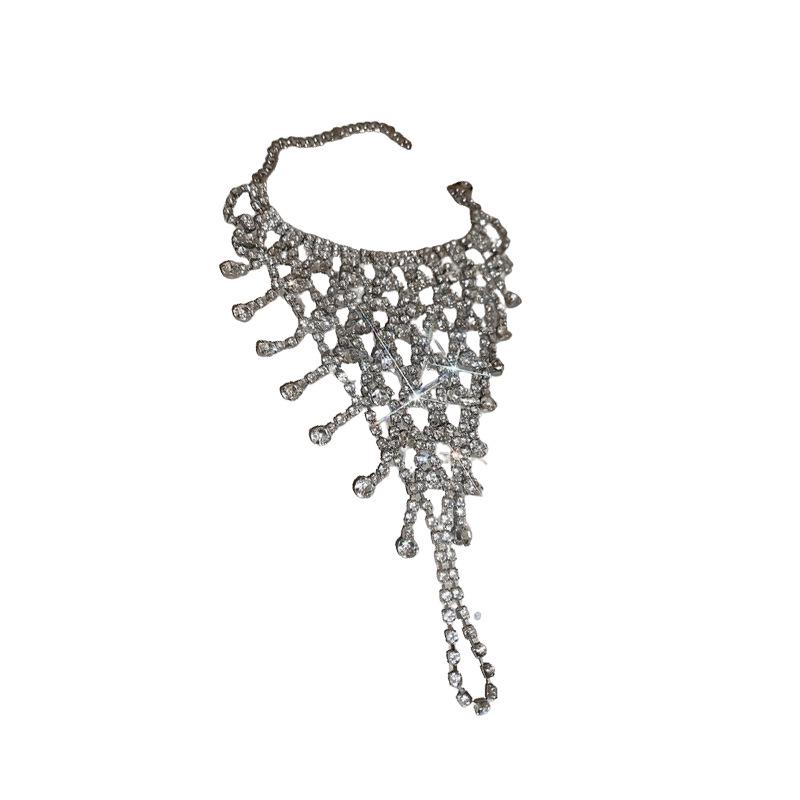 Luxury Mesh Tassel Bracelet with Diamond Accents: Elegant Water Drop Design, European & American Fashion Influencer Style for Women