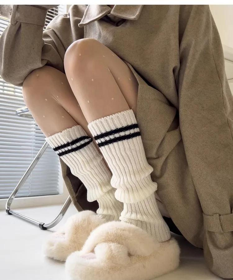 

Striped Knitted Lolita Leg Warmers Women s Long Socks Autumn Winter Wool Foot Cover Arm Warmer Y2K Crochet Heap Socks Boot Cuffs One Size