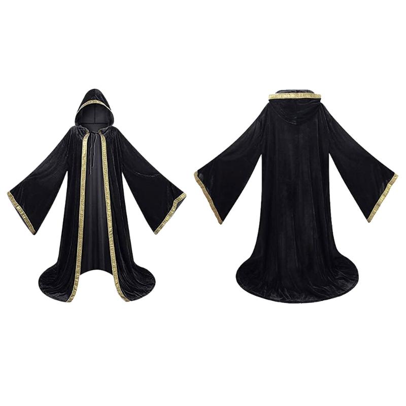 Halloween Death Cloak with Long Sleeve, Hooded Death Robe Cloak Meidieval Cape Costume for Adult Cosplay Party Halloween