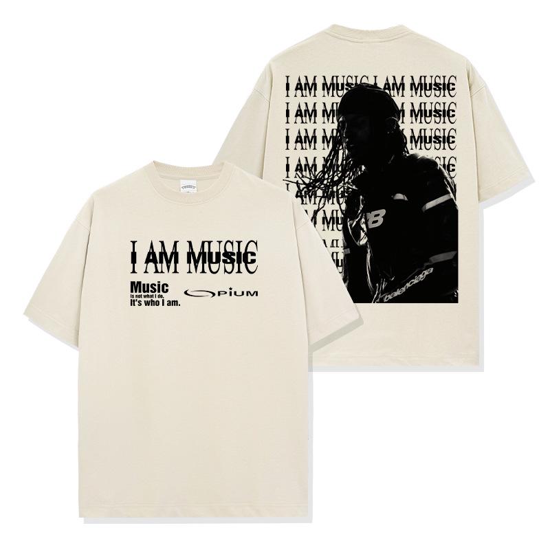 Playboi Carti Print Washed Short-Sleeve Crew Neck Hooded Sweatshirt