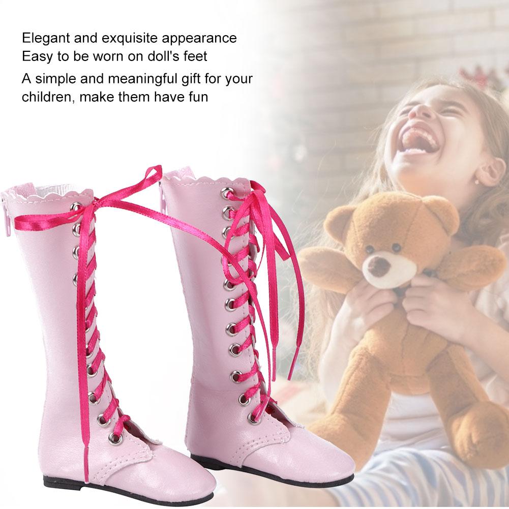 60cm Doll Lace Up Boots Girls Kid Exquisite Doll Boots Shoes Children Toy Accessory(Flat Boots Pink )