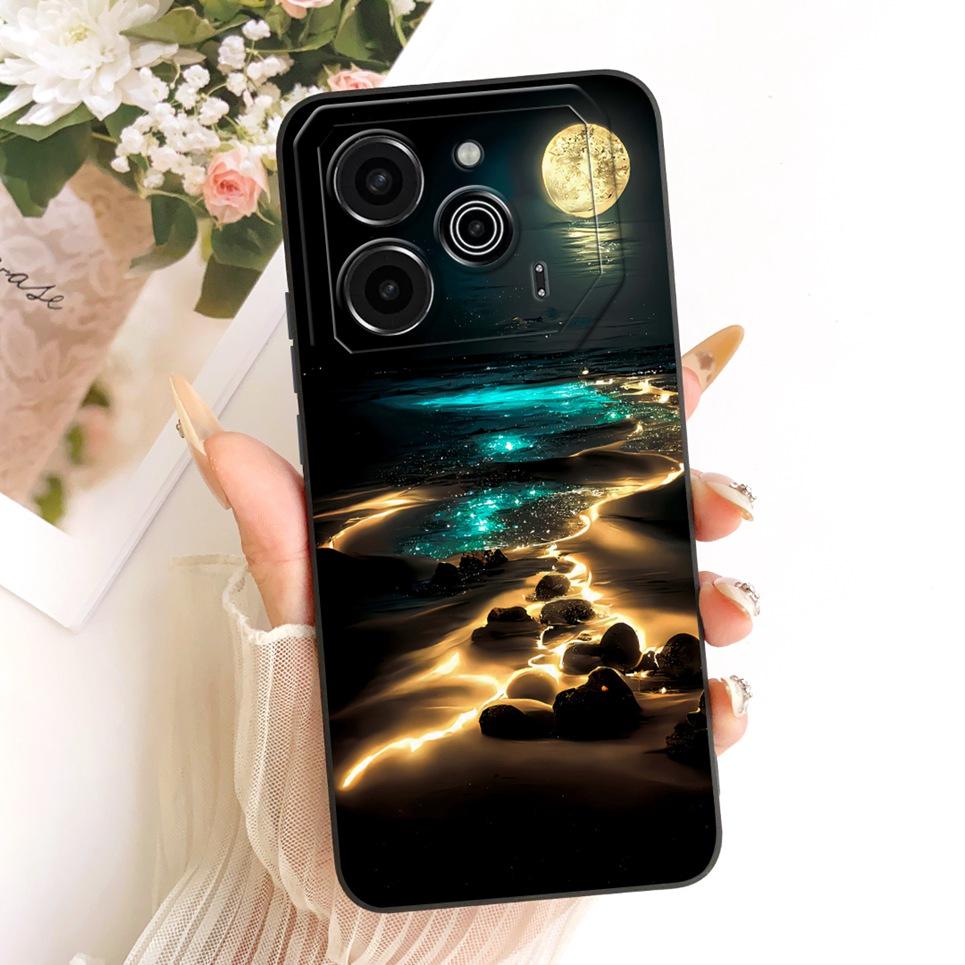 Phone Case For Tecno Pova 6 LI7 / Pova 6 Pro LI9 Casing Liquid Silicone Cartoon Dragon Funny Cat Seabeach Pattern Back Cover