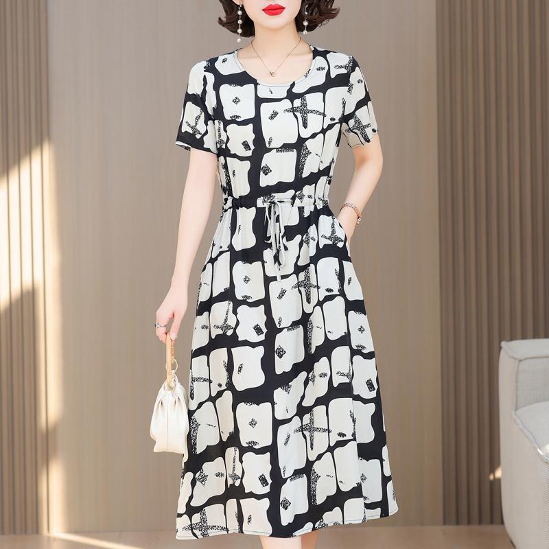 Grote Maten Casual Zomer Damesjurken Elegant Slank Korte Mouw Vintage Print Lange Jurk Dames Zomerkleding
