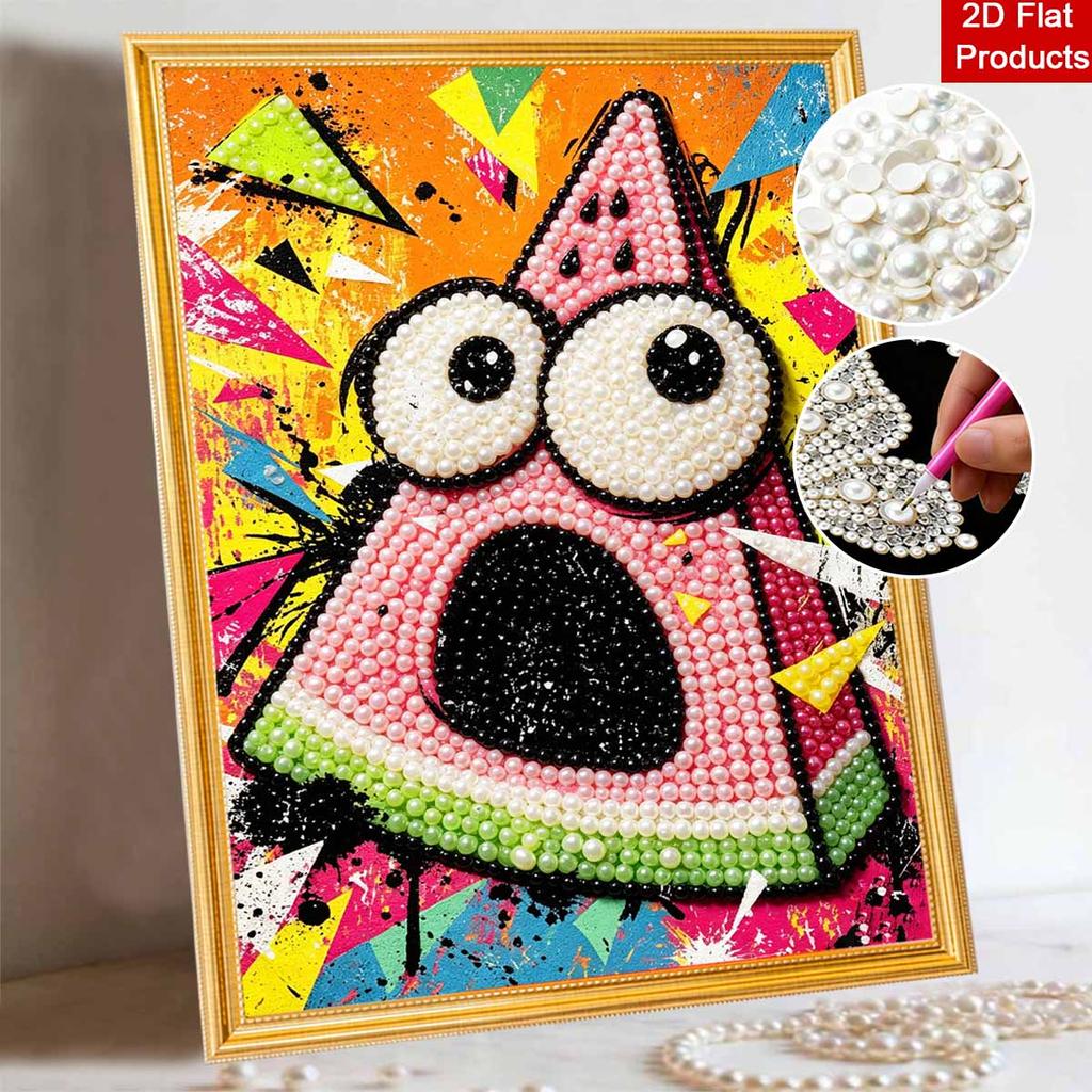 Pearl Painting DIY Kit Vibrant Watermelon Character Design Frameless Shiny Bead Canvas Creative Craft for Home Wall Decor Art Supply