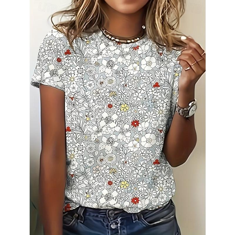 Women's T Shirt Print Floral Graphic Plants Stylish Classic Casual Short Sleeve Crew Neck Regular Tops