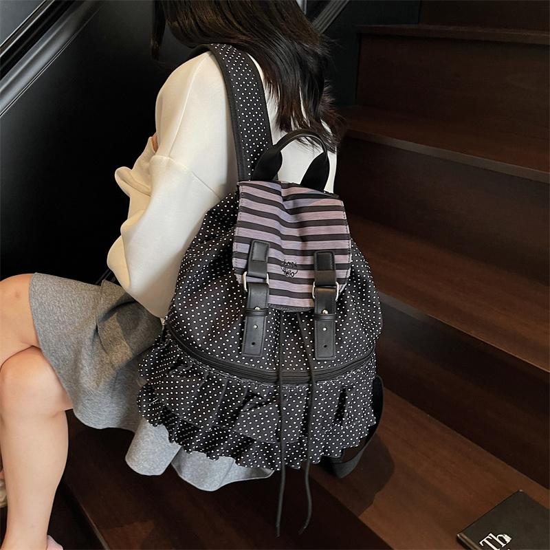 Rüschen Gespleißte Mochilas Mujer Polka Dot Print Mochila Tasche mit Hohem Fassungsvermögen Urlaubs-Reise-Rucksack Leinwandtaschen für Frau