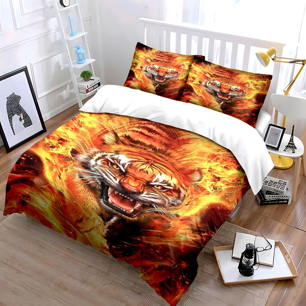 Fiery tiger face design. Bedding sets Duvet cover sets Duvet covers Pillowcases(1 * Duvet Cover 2 * Pillowcases without duvet insert)