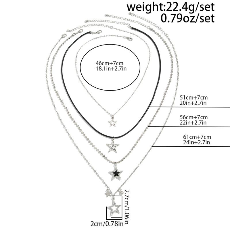 Punk Rock Silver Color Vortex Star Pendant Chain Layered Necklace For Women Men Charms Y2K Grunge Accessories Jewelry