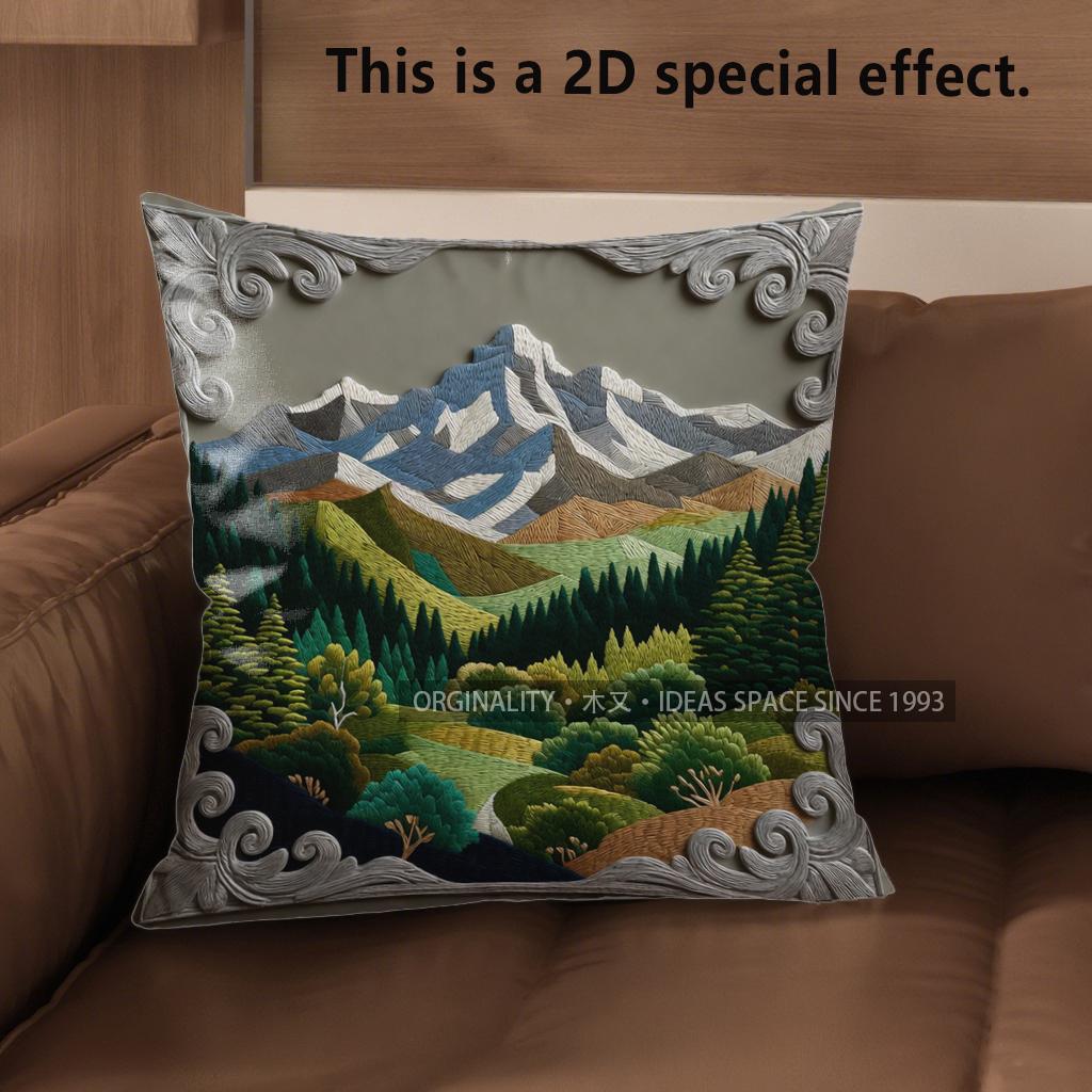 2D Mountain Landscape Decorative Pillow Covers Pattern Cushion Cover Suitable For Sofa Bedroom Car Pillow Cover