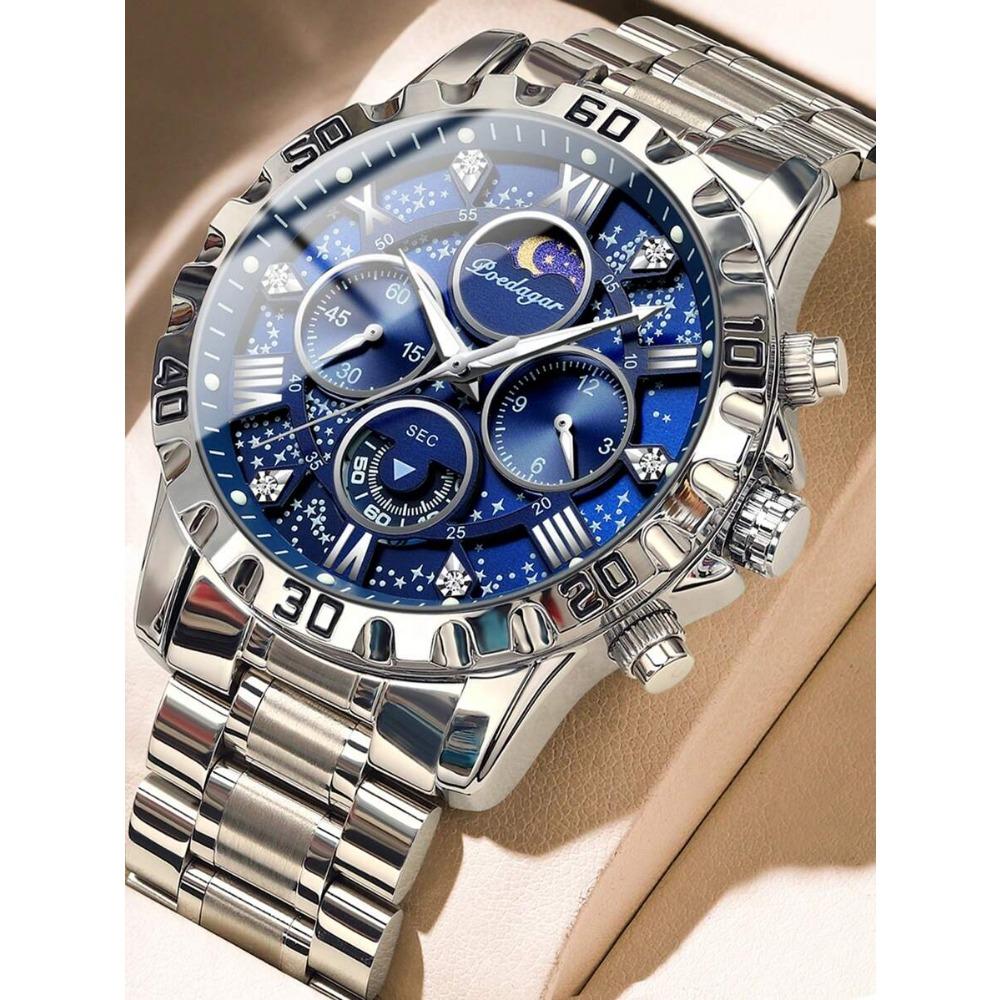 POEDAGAR 1 pz Orologio Sportivo da Uomo, Cronografo Impermeabile, Orologio al Quarzo di Lusso in Acciaio Inossidabile Luminoso con Scatola Regalo