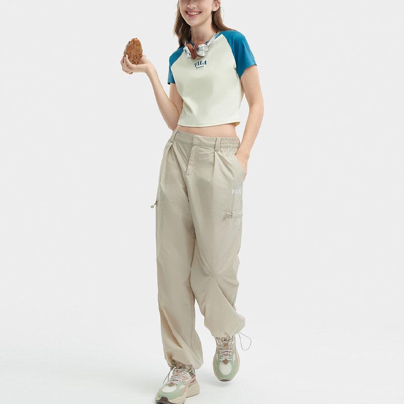 FILA Solid Color Tapered Woven Casual Pants Women bottoms Feather-Gray F51W429801F-GY