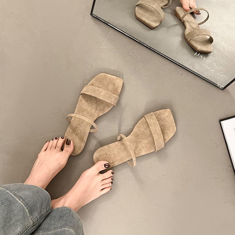 Slippers, Women's, Women's Shoes, Summer, Square Toe, Fish Mouth, Sandals, Women's, Flat Bottomed Slippers