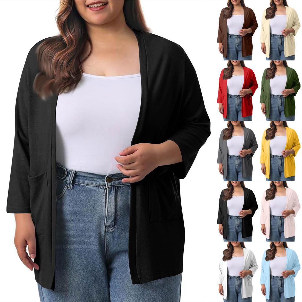 Women's Fall And Winter Fashion Casual Soild 3/4 Sleeve Mid-Length Cardigan Jacket