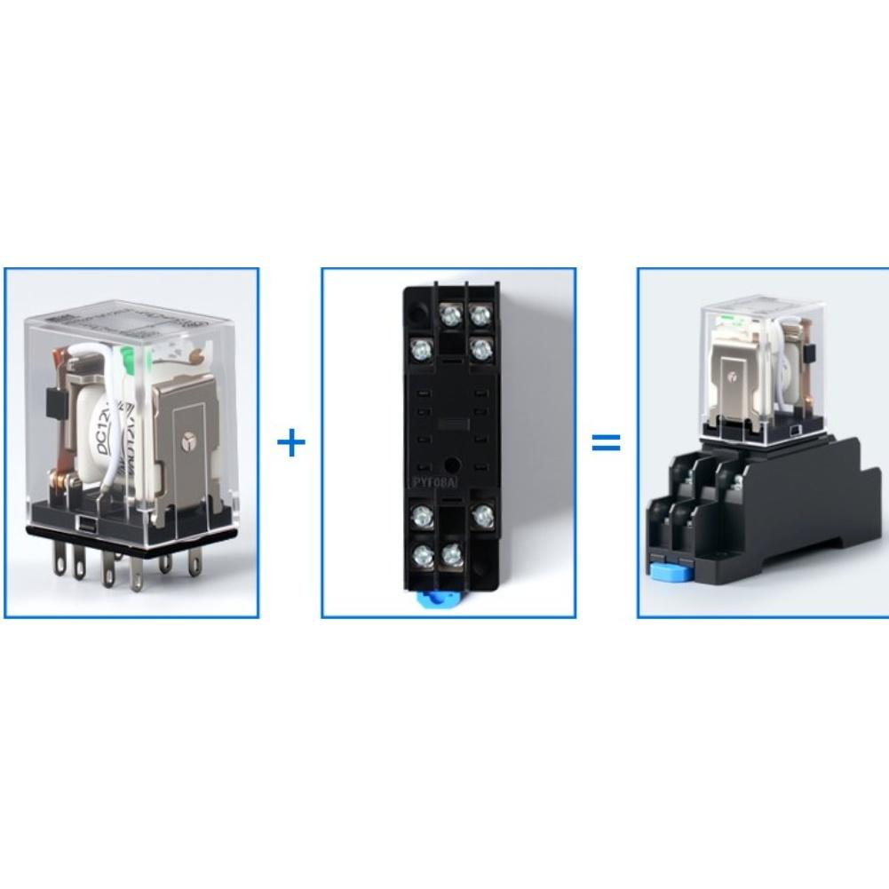2pcs 8pin 10A electromagnetic relay 24V DC with built in LED indicator and socket base for household and industrial devices