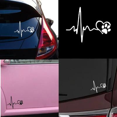 ECG Love Dog Footprint Sticker Car Window Laptop Decoration Electrocardiogram Dog Creative Cartoon Cute Black/White Accessories