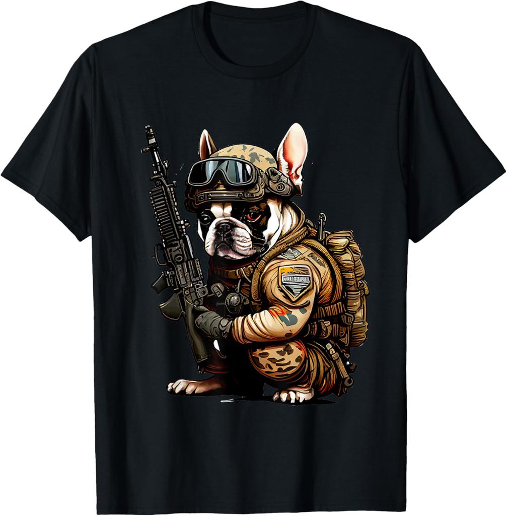 Military Bulldog Tactical Frenchie Ready for Action TShirt Short Sleeve Casual Cotton Shift