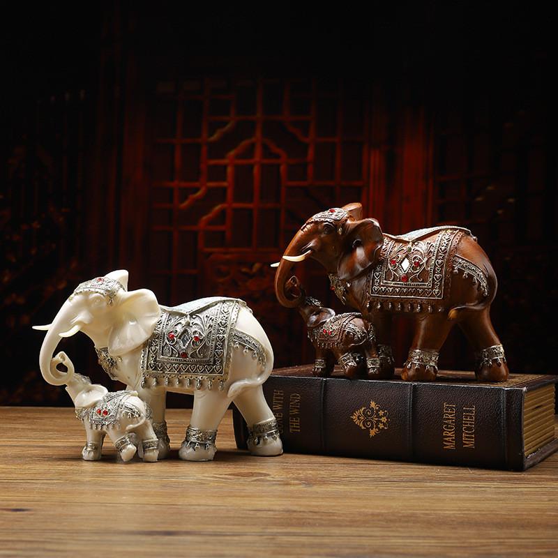 Elephant Resin Statue With Imitation Wood Finish For Office Decor Gifts And
