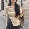 2024 French One-Shoulder Slit Knit Sweater: Women's Spring Irregular Slim-Fit Long Sleeve Top
