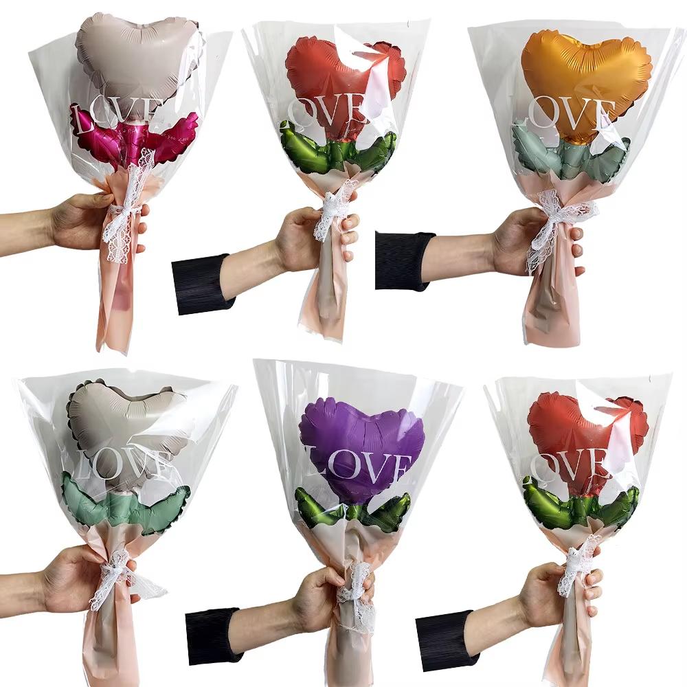 10Pcs Mini Love Flower Holding Balloons Bouquet of Flowers Balloons Valentines Day Mothers Day Party Wedding Diy Decors