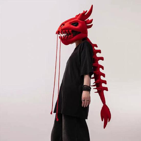 Chinese Loong Skeleton Headgear 3D Dragon Bone Head Costume Prop Halloween Cosplay Party Stage Performance Plush Head