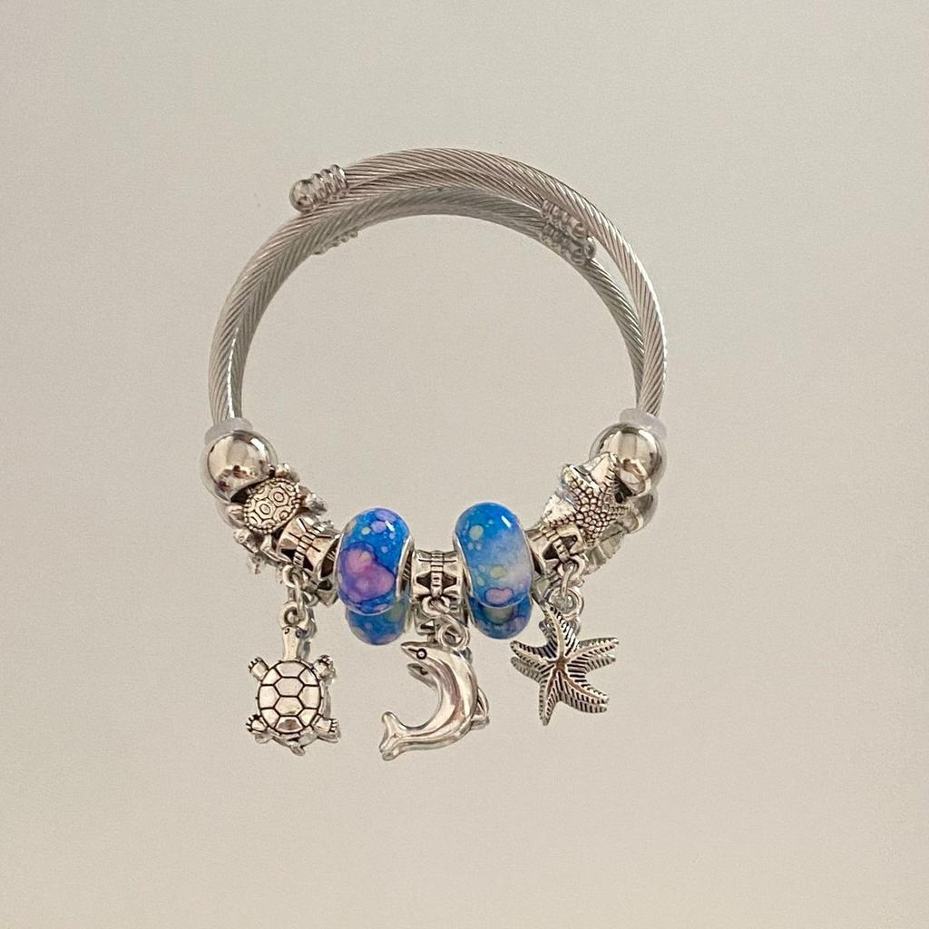 Panjia Dora Women's Stainless Steel Beaded Bracelet - European American Versatile Luxury Jewelry