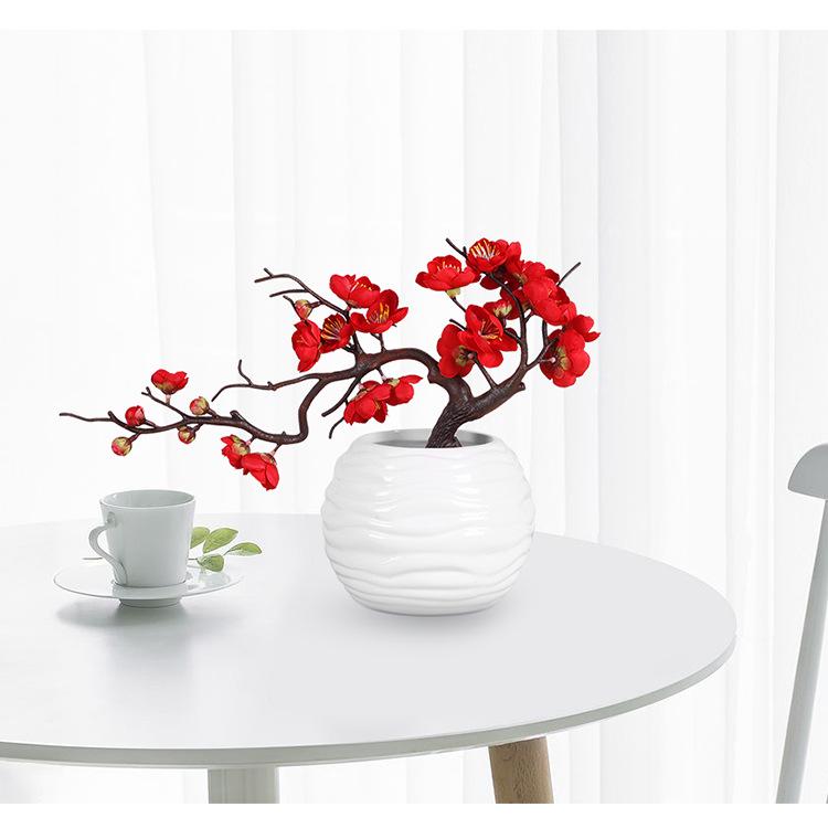 Artificial Plum & Peach Blossom Bonsai: Dried Flower Arrangement for Indoor Decoration