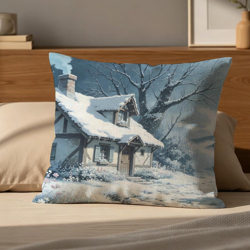 M-Cabin In The Woods Cushion Cover Natural Linen Pillowcase Set, All-In-One Decor For Sofa, Bedroom & Chair