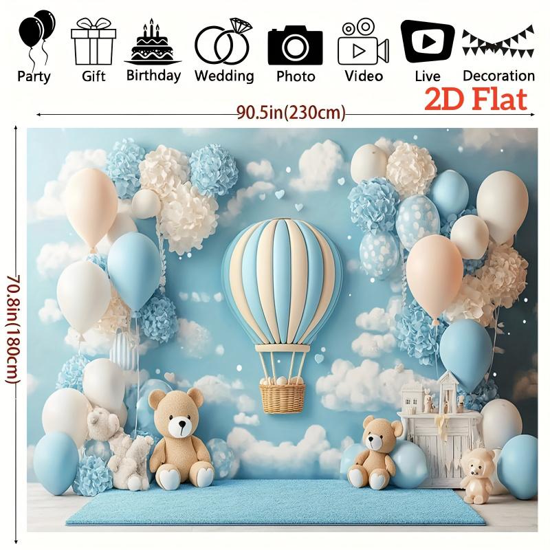 1pc, 2Dflat, Blue Balloon and Hot Air Balloon Party Banners, Celebration Banners, Party Decorations, Family Celebration Themes,