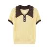 Qiu Shui Yi Ren Women's Contrast Lapel Knit Short Sleeve Top