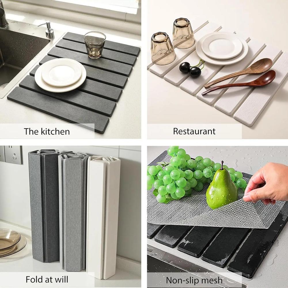 Dish Drying Mats Foldable Bath Mat Kitchen Counter Drying Mat Easy to Clean and Store for Dishes Bottles Cups Kitchen Utensils
