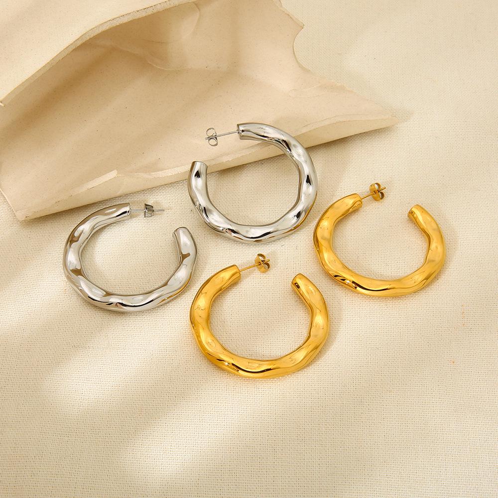 18K Gold Hammered Metal Stud Earrings - European & American INS Style for Women