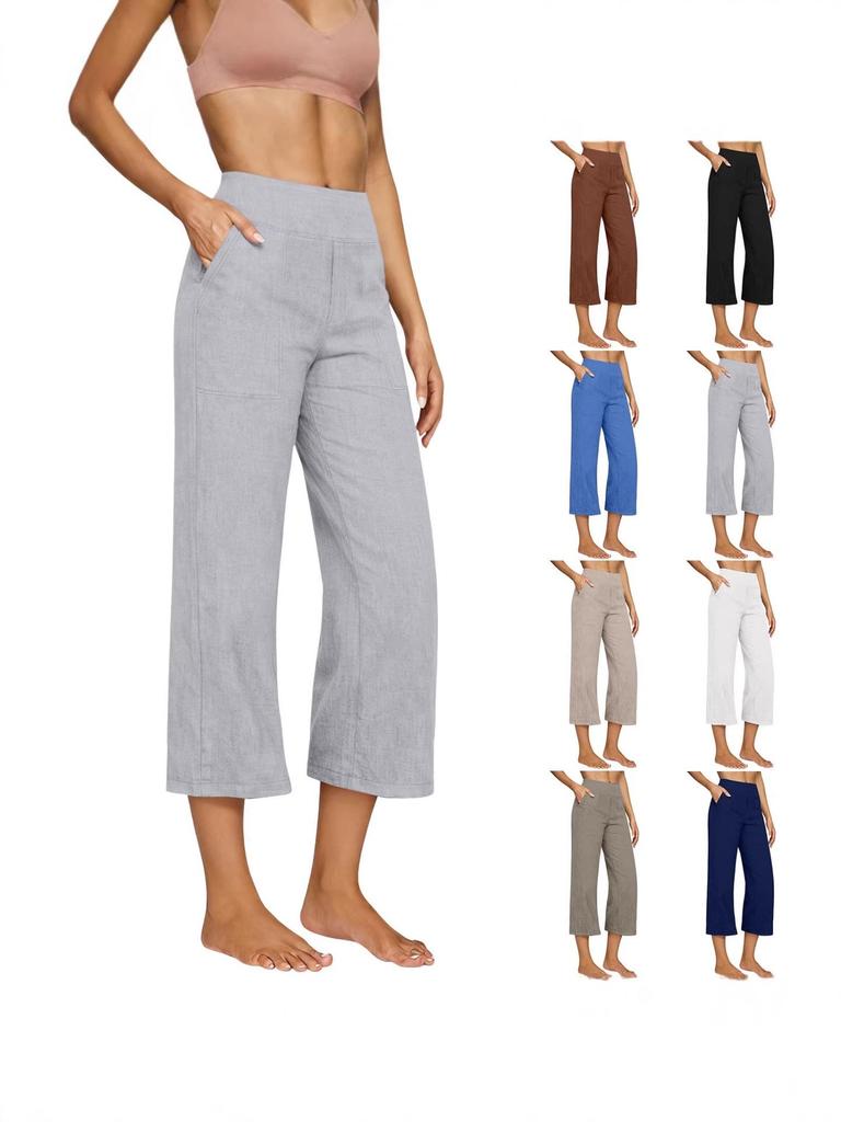2026 Women's European Cotton Linen High-Waisted Wide-Leg Pants, Early Spring Fashion, Seven-Tenths Length.