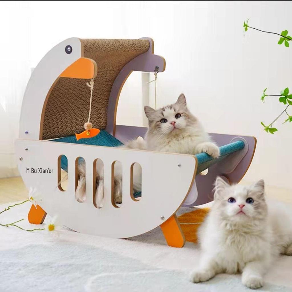 Universal Washable Cat Bed with Scratching Board and Toy Hammock