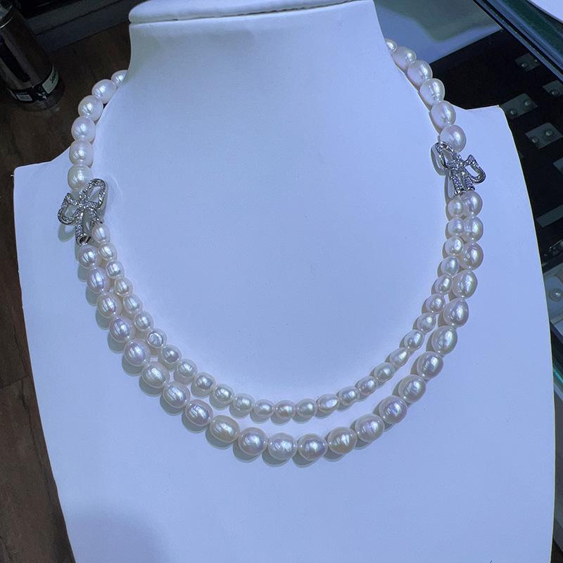 Elegant Bow Pearl and Diamond Necklace for Women белый
