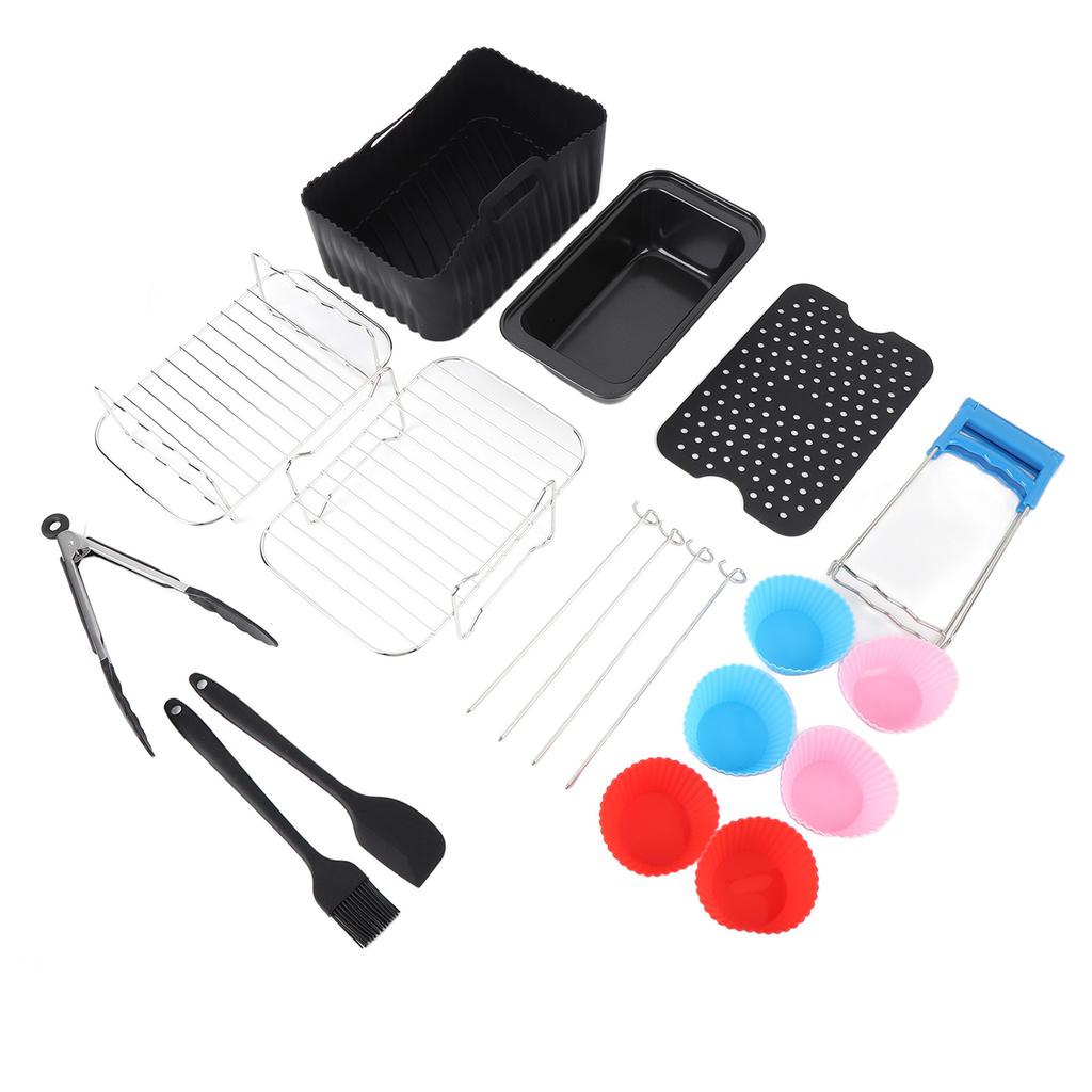 Fryer Accessories Set Grill Rack with Skewer Liners Silicone Brush Food Tong Fryer Cake Pan