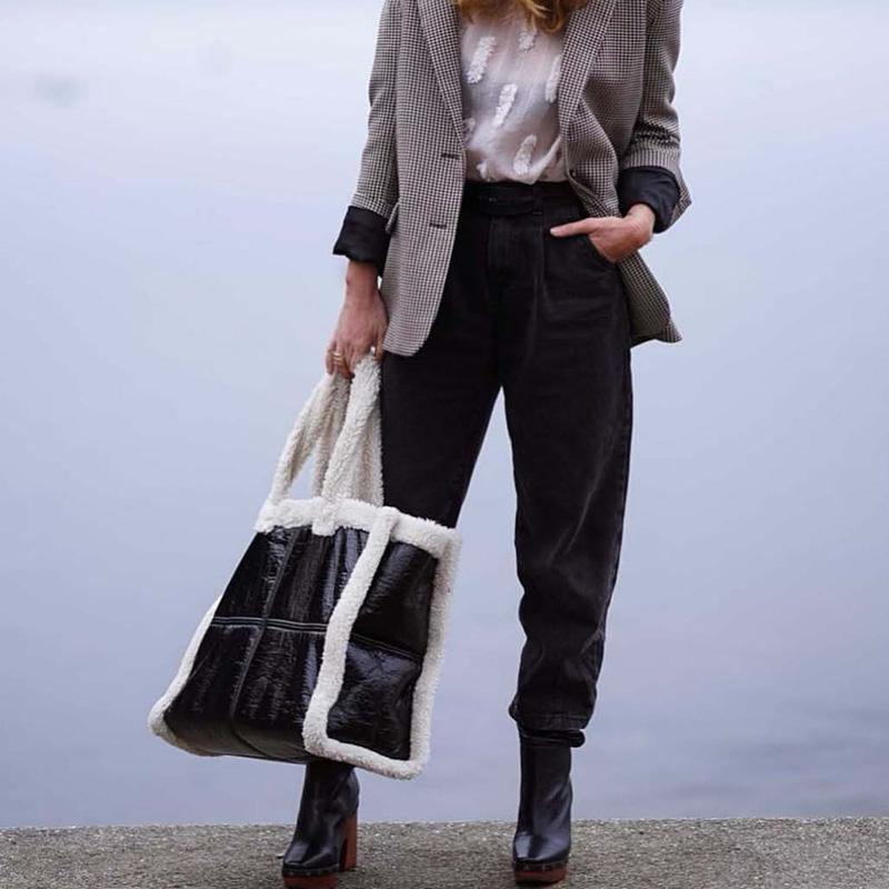 Large Totes Winter Hot Style Sheep Fur Women's Handbags Plush Pu Leather Shoulder Bag Black Designer Bags for Women