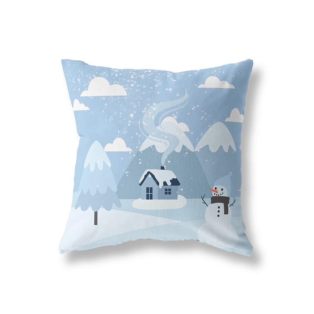Cute Snowman Merry Christmas Print Pattern Polyester Cushion Cover Home Living Room Sofa Decoration Square Pillow Pillow Cover