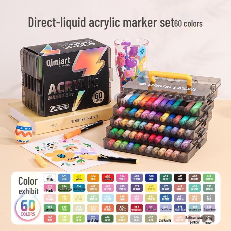 Lan Guo 288-Color Soft Tip Liquid Acrylic Markers Gift Box for Students & Children - Stackable Watercolor Pens