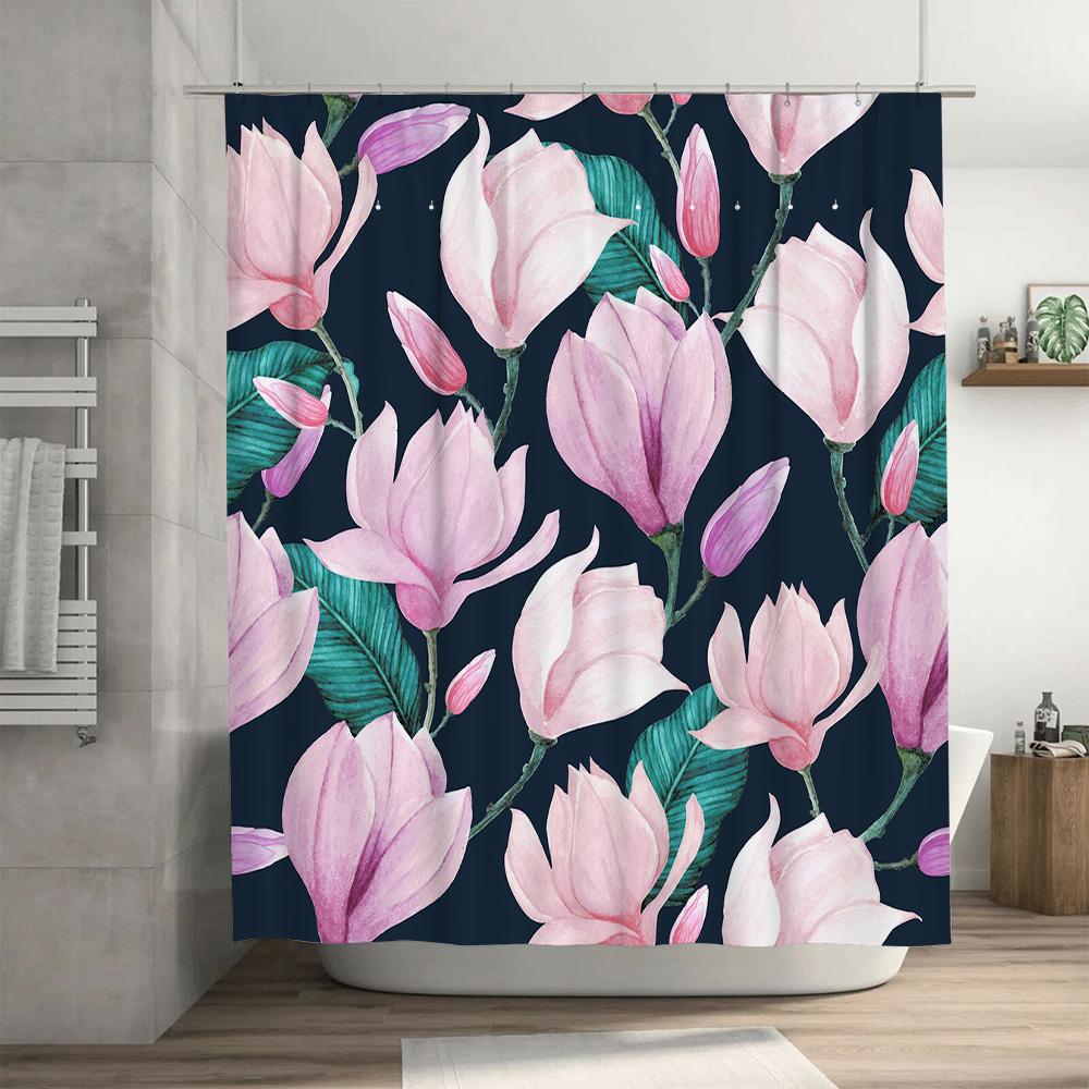 Luxury Floral Shower Curtain with Waterproof Fabric for Bathroom Decor Pink Magnolia Design Bath Shower curtain 3D Printed Water