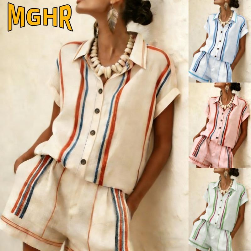 MGHR Women's Fashion Casual Summer Spring Short Sleeve POLO Neck Pants Suits