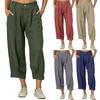 Pantalon Décontracté en Coton et Lin pour Femme à Boutons sur le Devant avec Poches Ceinture Élastique et Poignets de Cheville Coupe Ample Pantalon Court