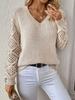Spring and Autumn Knitted Sweater Foreign Trade Women's Clothing Temperament V-neck Hollow Long-sleeved Solid Color Casual Top