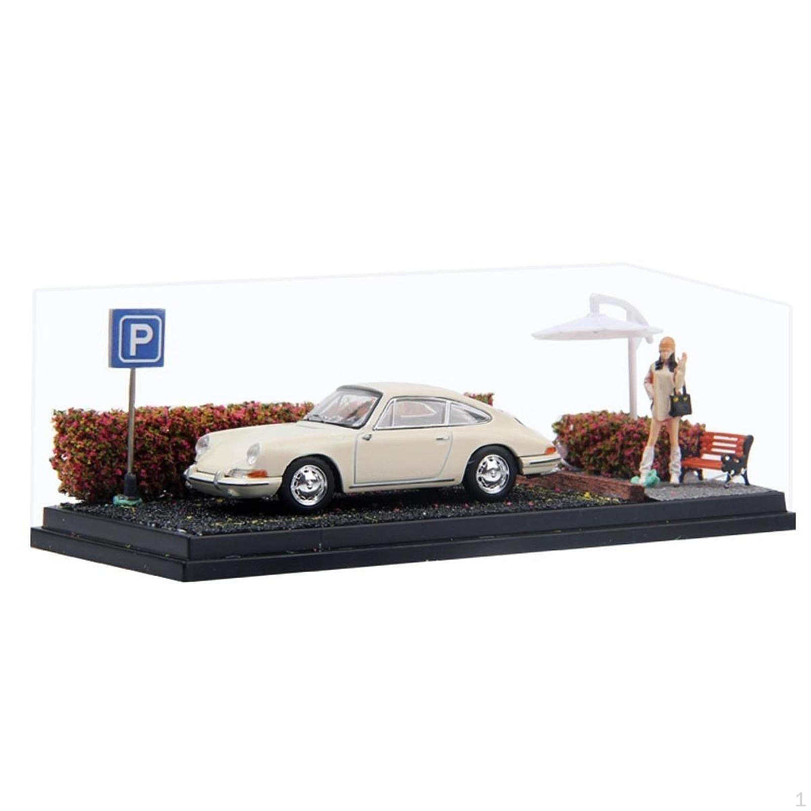 

1/64 Diecast Car Display Case Diorama DIY Parking Base for Toy Cars Red Flower Shrub