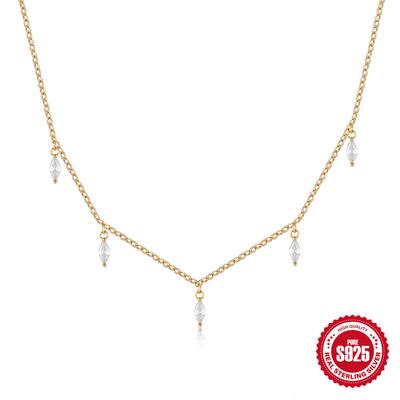 Fashion S925 Sterling Silver Style Temperament Stacked Horse Eye Diamond Simple High-End Women'S Collarbone Necklace