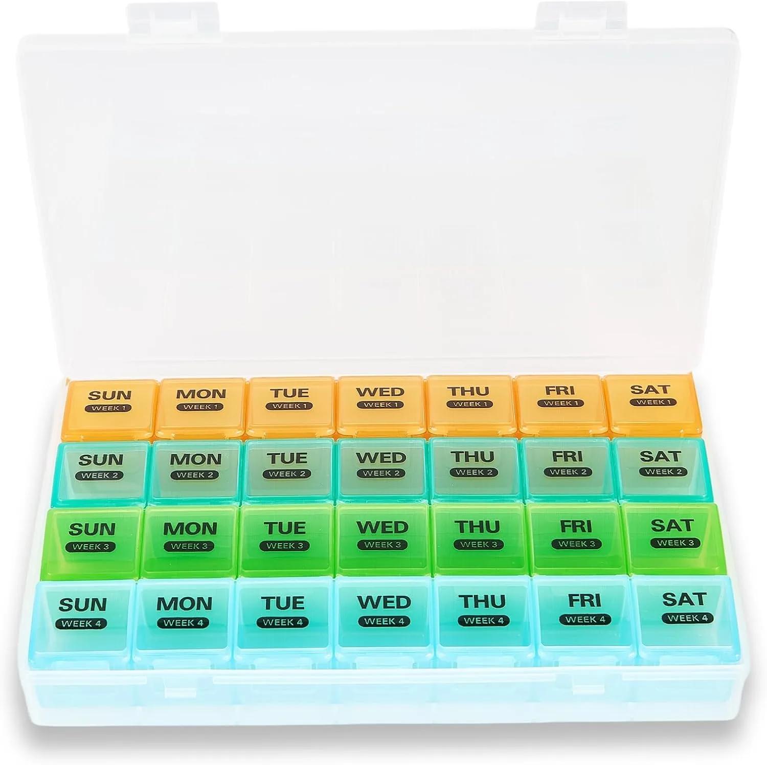 

Hot Large Portable Monthly Pill Organizer Storage 4 Weeks A Month 28 Days Box Case for Vitamins Supplements Fish Oil Medicine