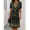 Comfortable Soft DressPatterns Women Mini Dresses Summer Short Sleeve Printed Plus Size Casual