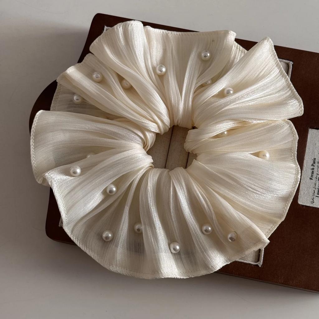 Sweety Romantic Gauze Hair Rope For Women Flowing Gauze Pearl Large Intestine Hair Ring Girls Fashion Elegant Hair Accessories